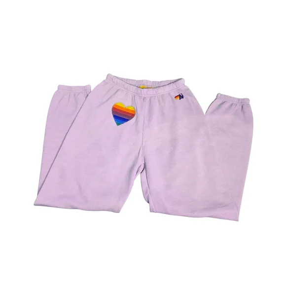NWT Aviator Nation Pink Stiched Rainbow Heart Joggers Size Large Unisex - Picture 7 of 10